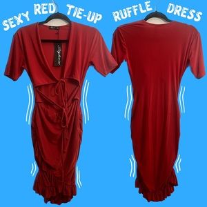 EGO Brand Sexy Red Tie Up Short Sleeve Mini Dress NWT • Size UK 12 / US 08